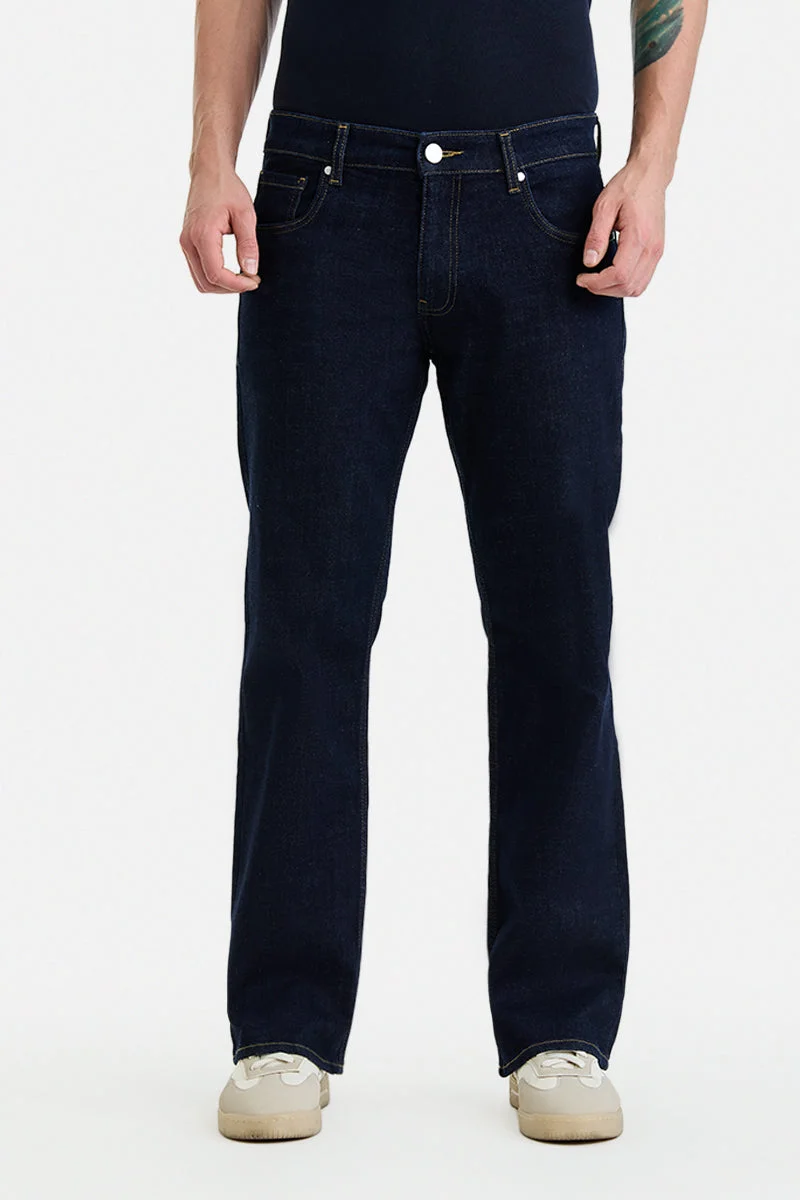 SNITCH Navy Bootcut Stretch Washed Jeans for Men | Best Price UAE